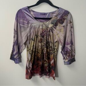 CASUAL FREEDOM women's boho floral multicolour silk blend 1/2 sleeve top, M.